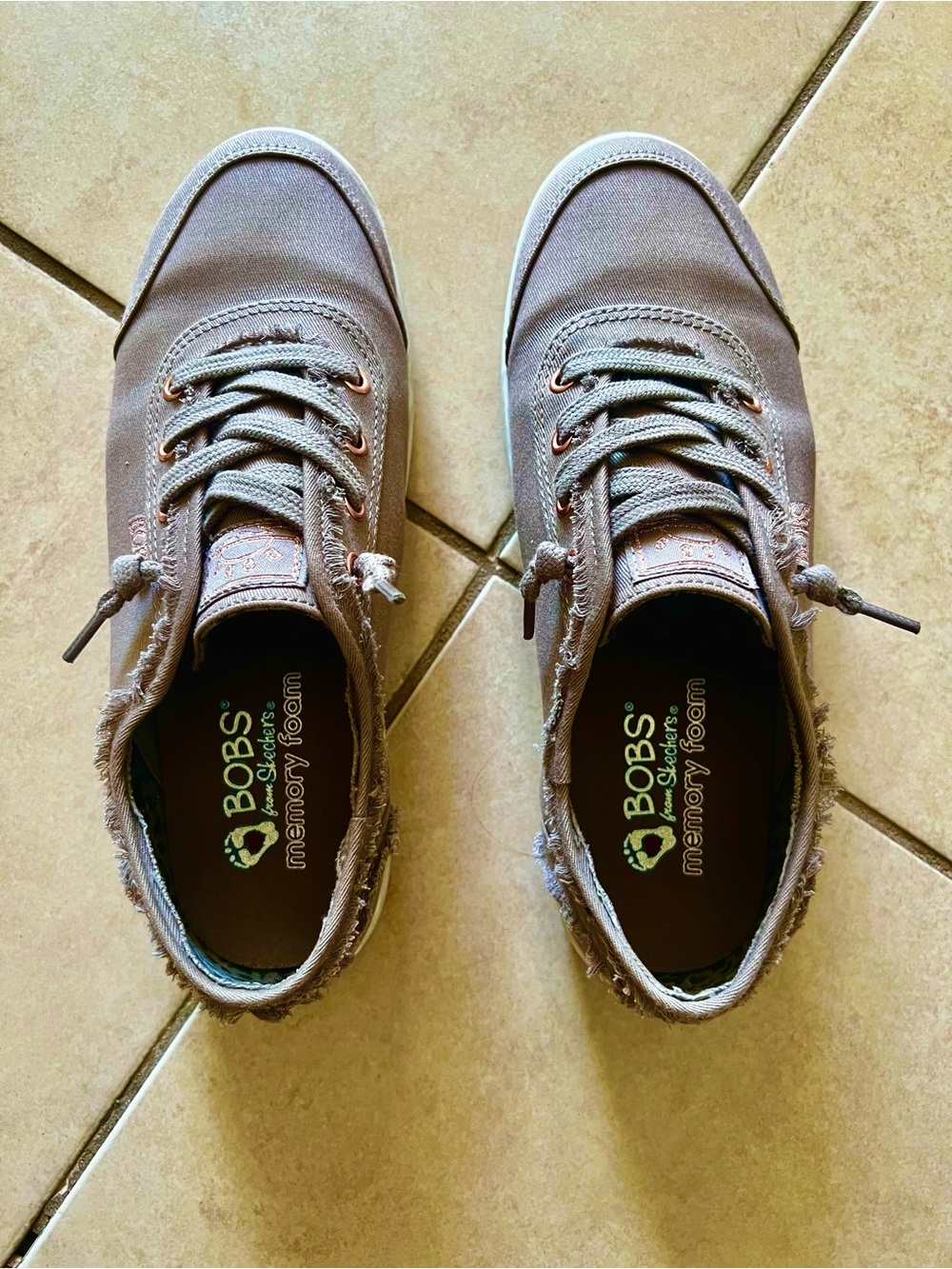 Skechers BOBS Women's Taupe Canvas Lace-Up Sneakers